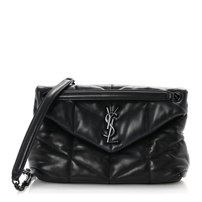 Saint Laurent Lambskin Quilted Monogram Monochrome Small Loulou Puffer Chain Satchel Black 1 of 9