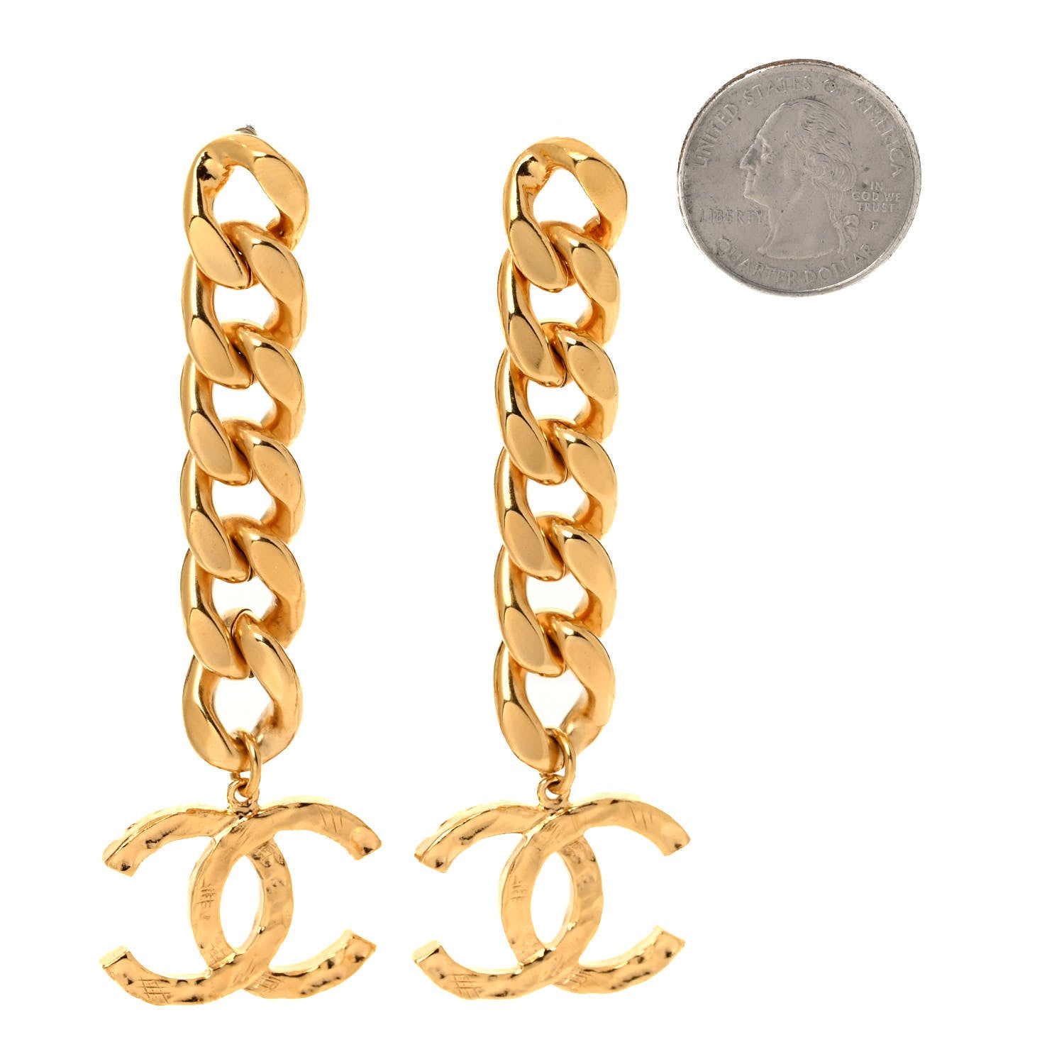 Chanel Metal CC Pick Drop Earrings Gold 2 of 4