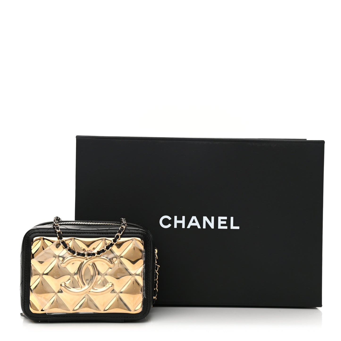 Lambskin Quilted Golden Plate Clutch With Chain Black