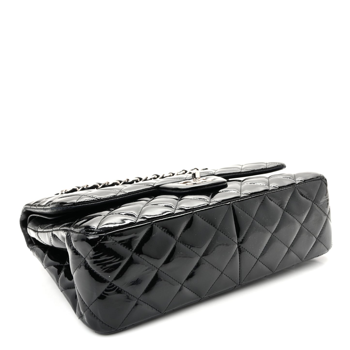 Patent Quilted Jumbo Double Flap Black