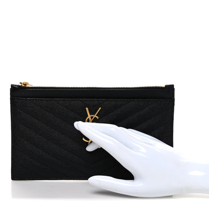 Saint Laurent Grain De Poudre Chevron Monogram Bill Pouch Black 2 of 9