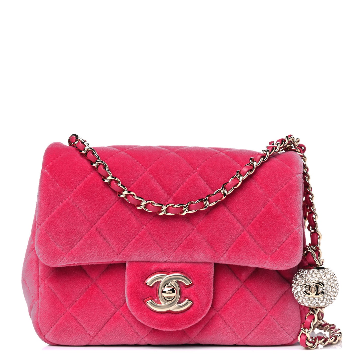 Velvet Quilted Mini Square Pearl Crush Flap Fuchsia