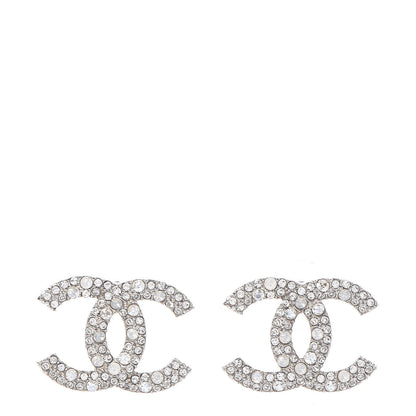 Chanel Crystal Timeless CC Earrings Silver 1 of 5