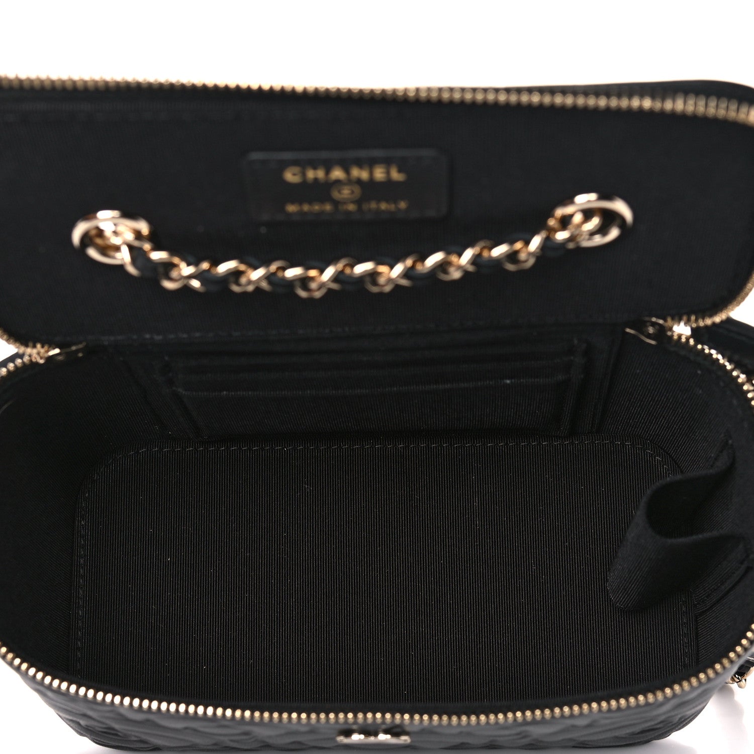 Chanel Lambskin Camellia Embossed Small Vanity Case With Chain Black 5 of 10