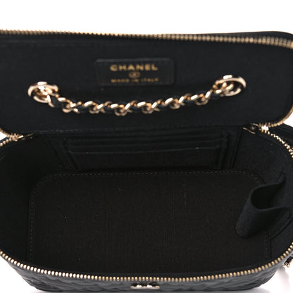 Chanel Lambskin Camellia Embossed Small Vanity Case With Chain Black 5 of 10