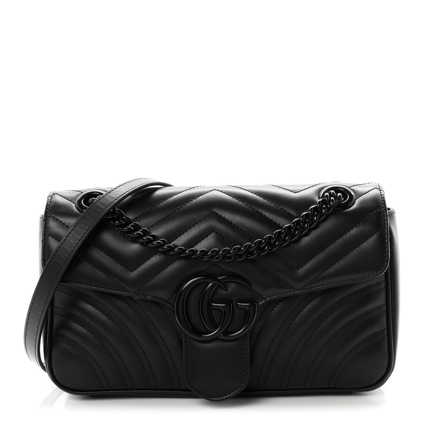 Calfskin Matelasse Monochrome Small GG Marmont Shoulder Bag Black