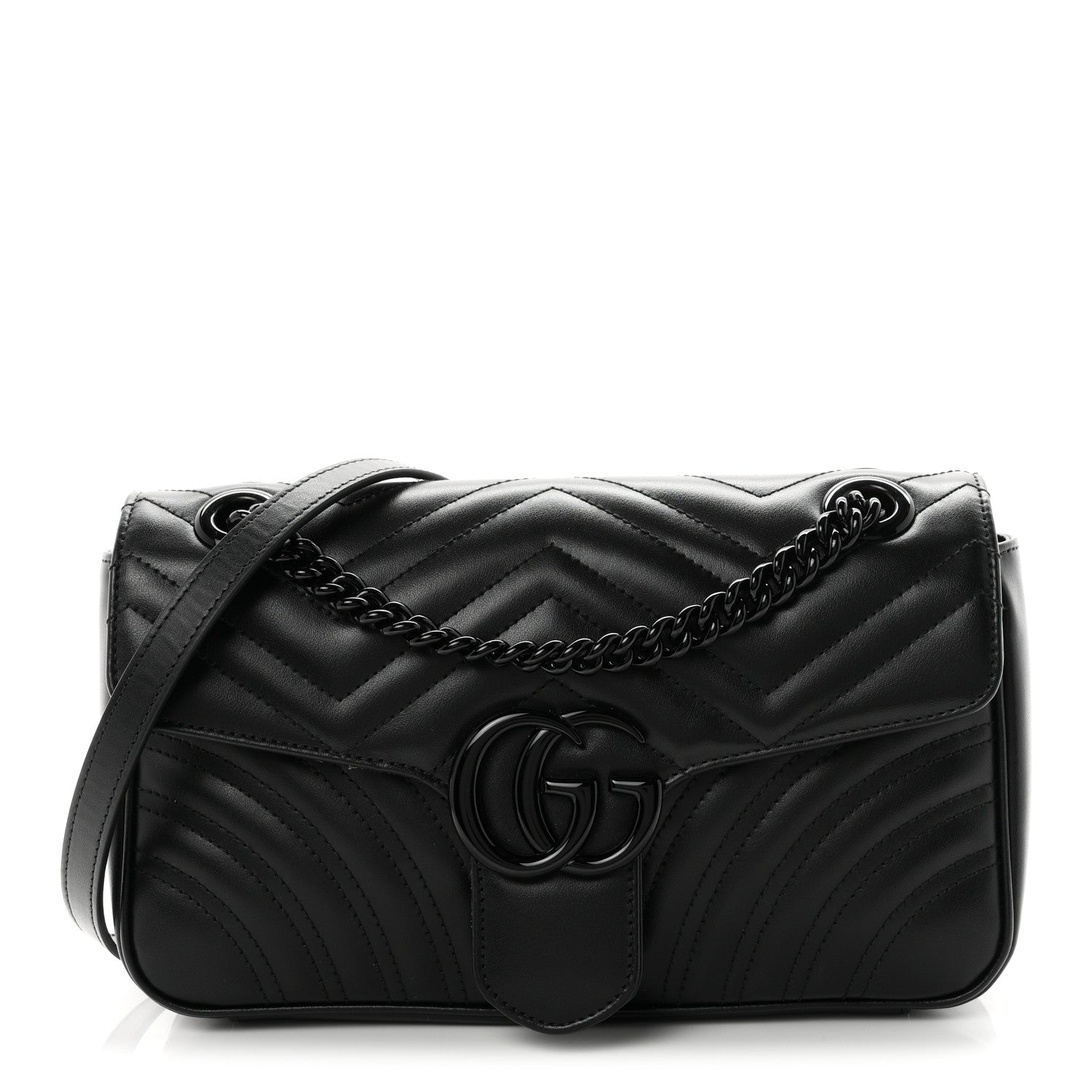 Gucci Calfskin Matelasse Monochrome Small GG Marmont Shoulder Bag Black 1 of 9