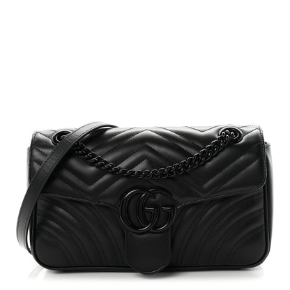 Gucci Calfskin Matelasse Monochrome Small GG Marmont Shoulder Bag Black 1 of 9