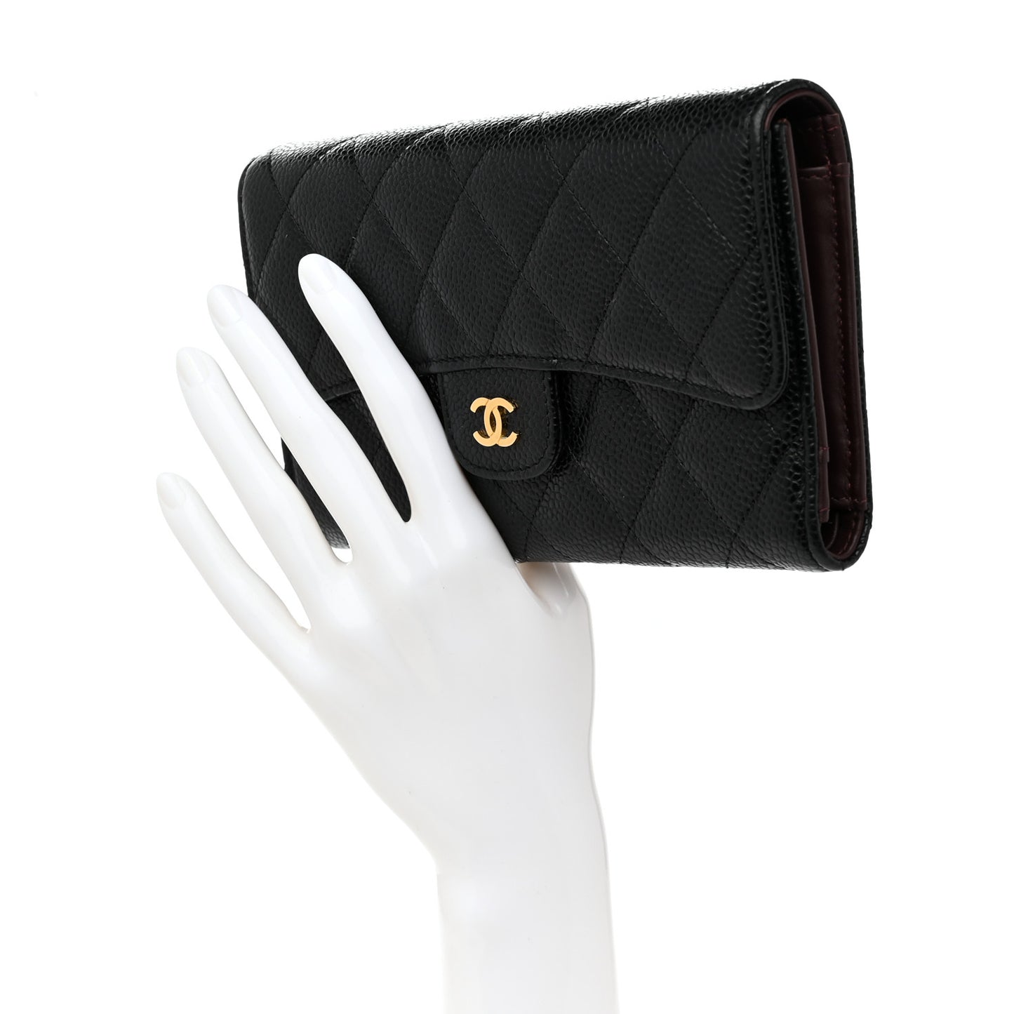Caviar Quilted Long Flap Wallet Black