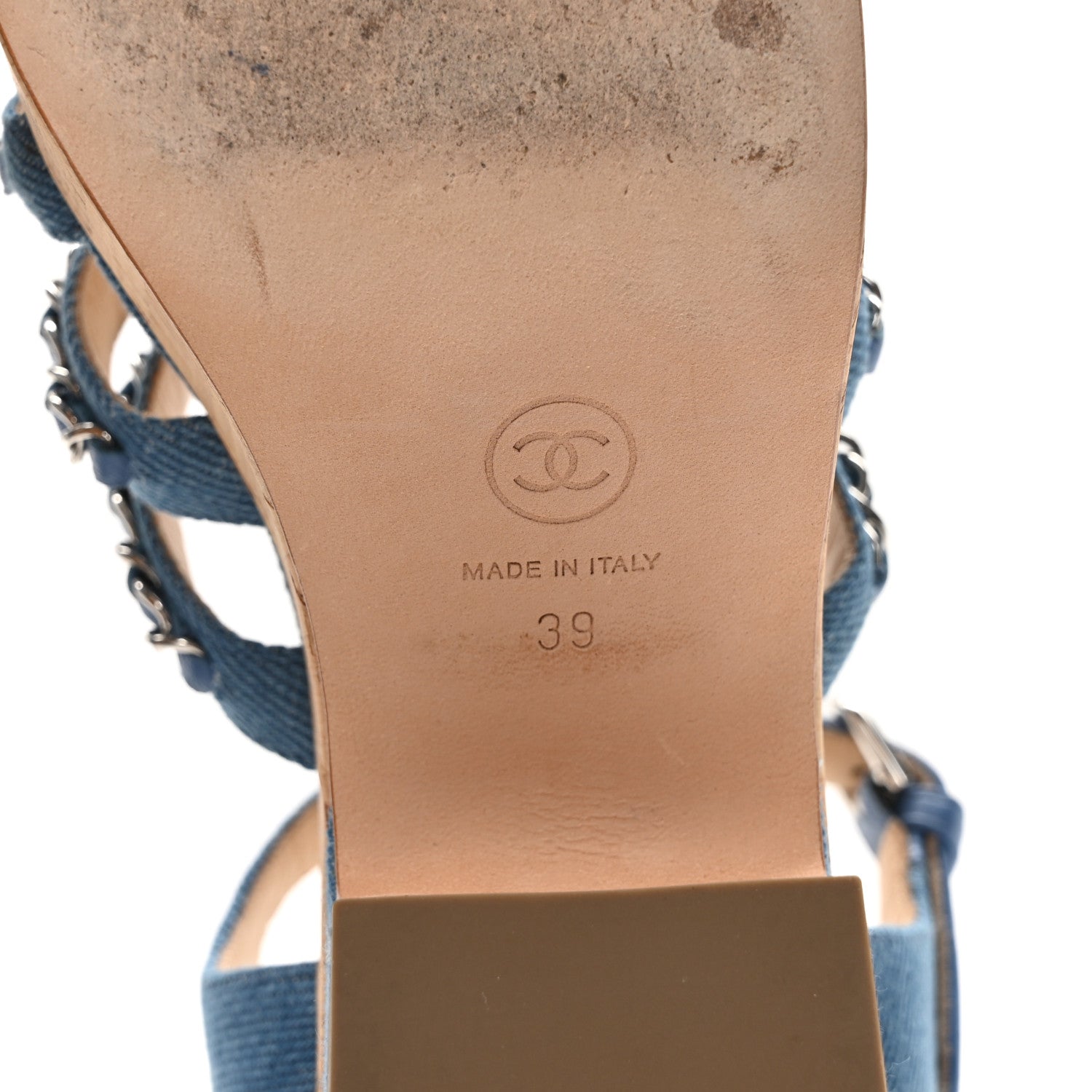 Chanel Denim Cork Chain Wedge Sandals 39 Blue 7 of 8