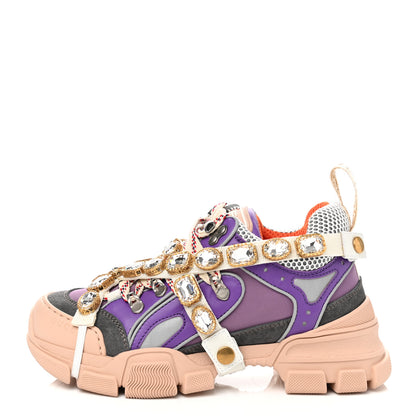 Gucci X SEGA Nylon Calfskin Suede Removable Crystals Womens Flashtrek Sneakers 36 New Lavender Loess Shine Purple 1 of 9