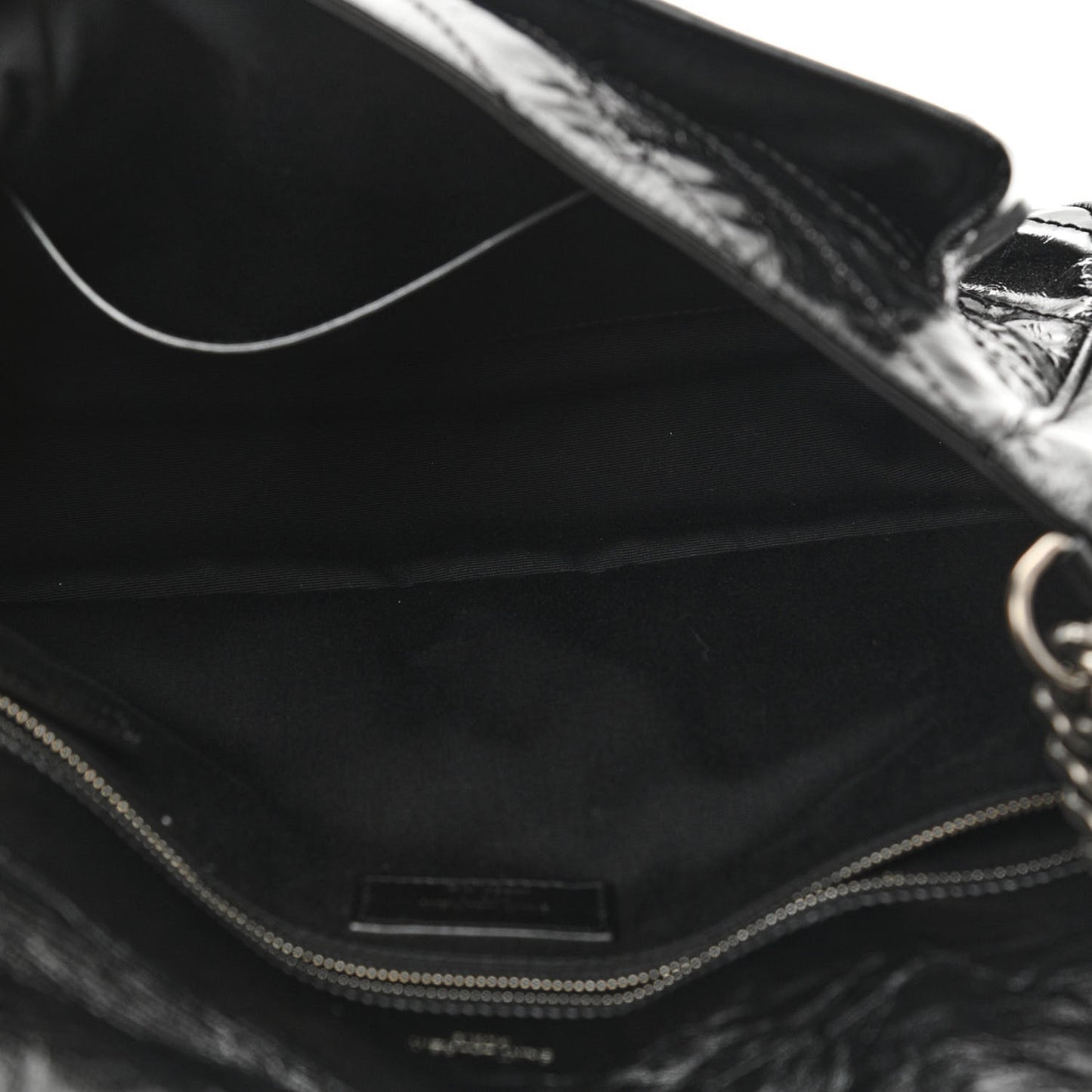 Crinkled Calfskin Matelasse Monogram Large Niki Chain Satchel Black