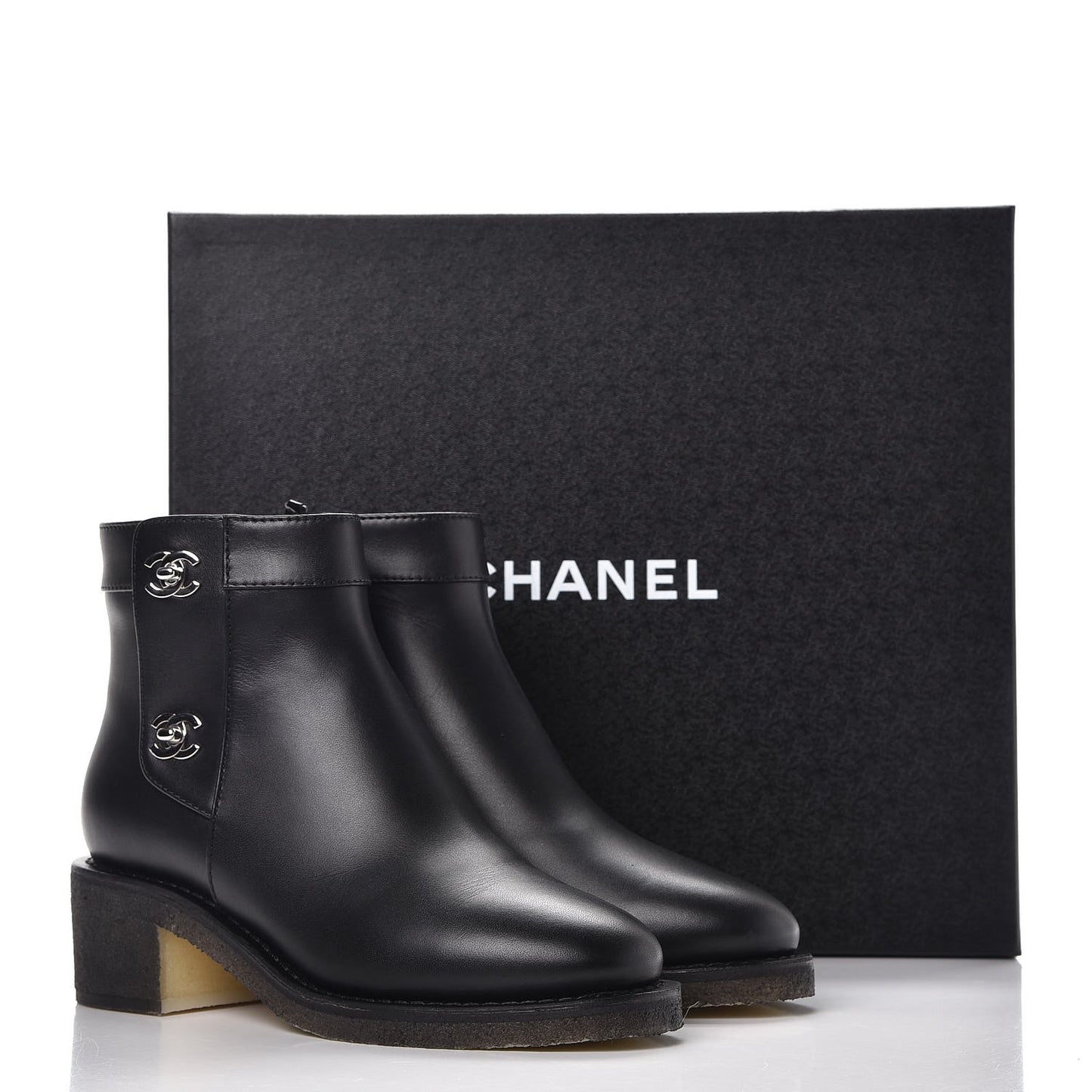 Calfskin CC Turnlock Ankle Boots 36.5 Black