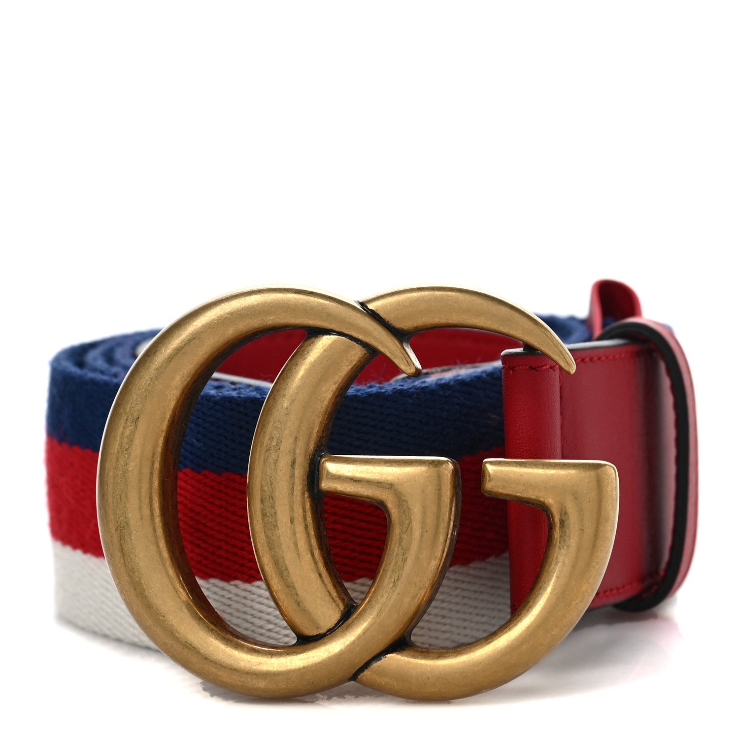 Gucci Nylon Calfskin Double G Web 40mm Belt 95 38 Blue Red White 1 of 5