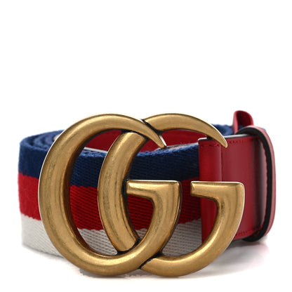 Gucci Nylon Calfskin Double G Web 40mm Belt 95 38 Blue Red White 1 of 5