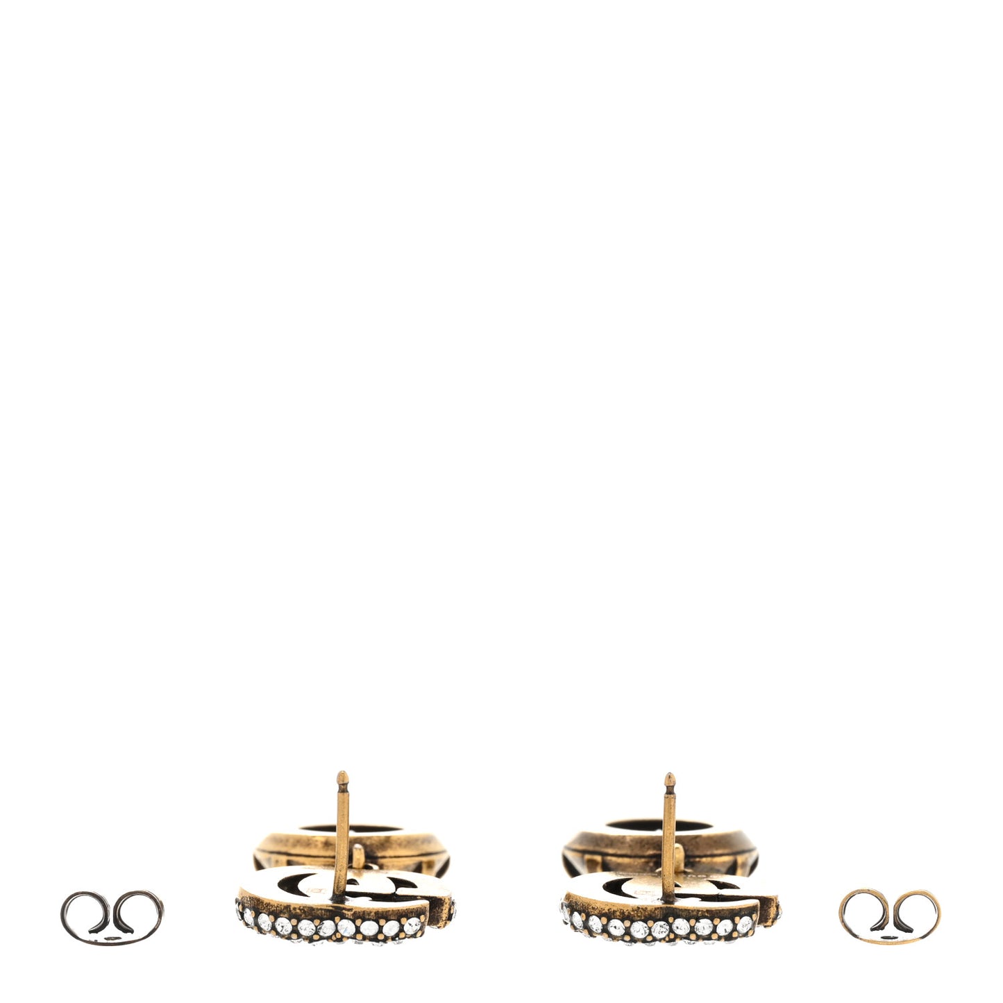 Metal Crystal Double G Drop Earrings Aged Gold