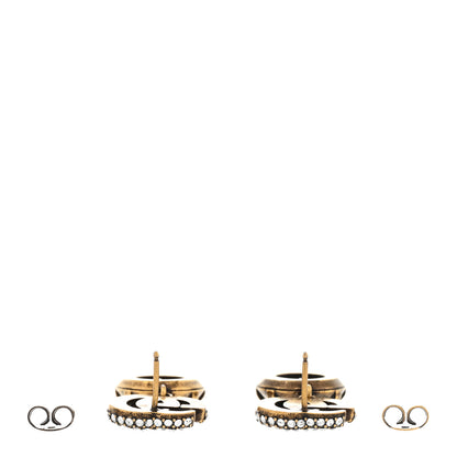 Gucci Metal Crystal Double G Drop Earrings Aged Gold 3 of 4