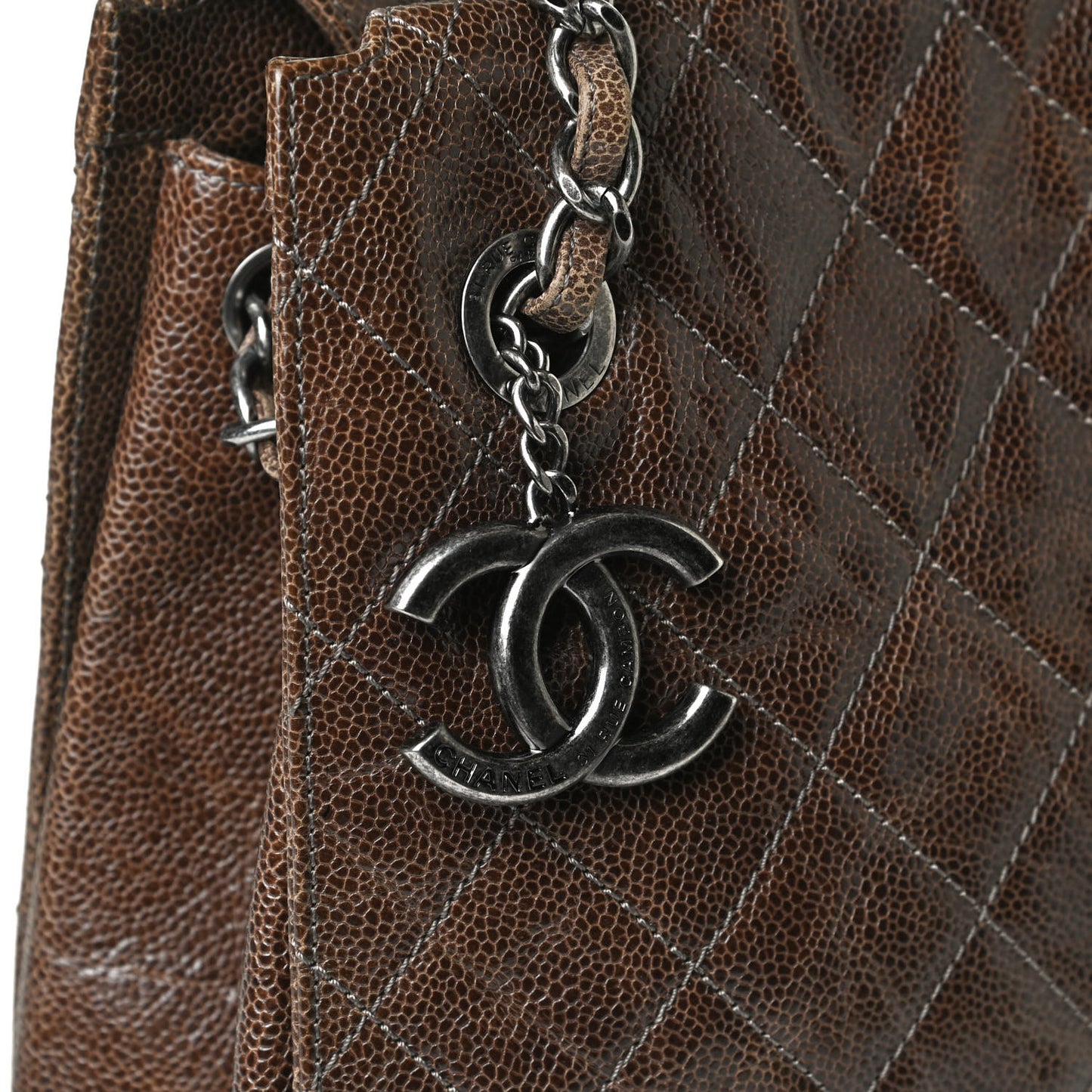Crumpled Grained Calfskin CC Crave Tote Brown