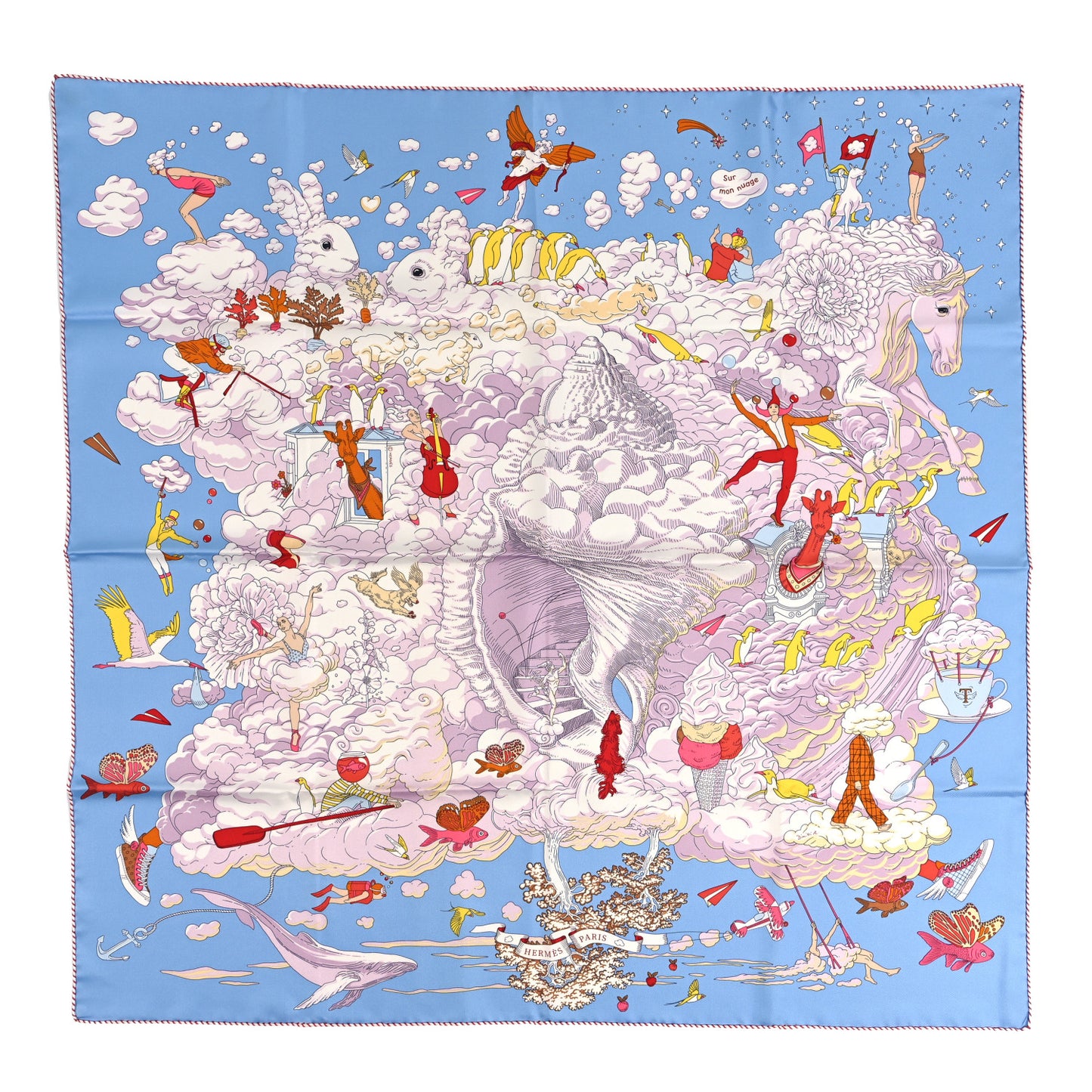 Silk Sur Mon Nuage Scarf 90 Bleu Ciel Parme Jaune