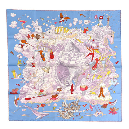 Hermes Silk Sur Mon Nuage Scarf 90 Bleu Ciel Parme Jaune 1 of 4