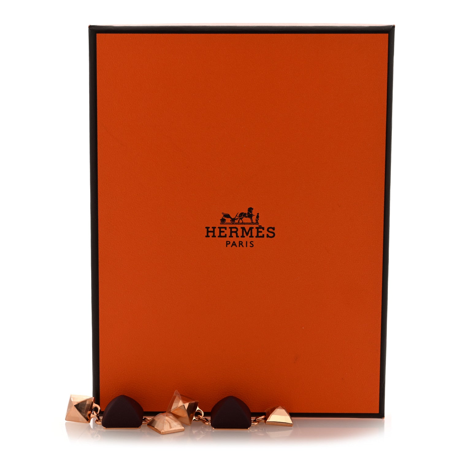 Hermes Rose Gold Swift Disco Faubourg Drop Earrings Bordeaux 5 of 5