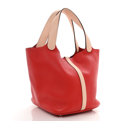 Hermes Taurillon Clemence Swift Picotin Lock 22 MM Rouge Tomate Rose Eglantine 2 of 7