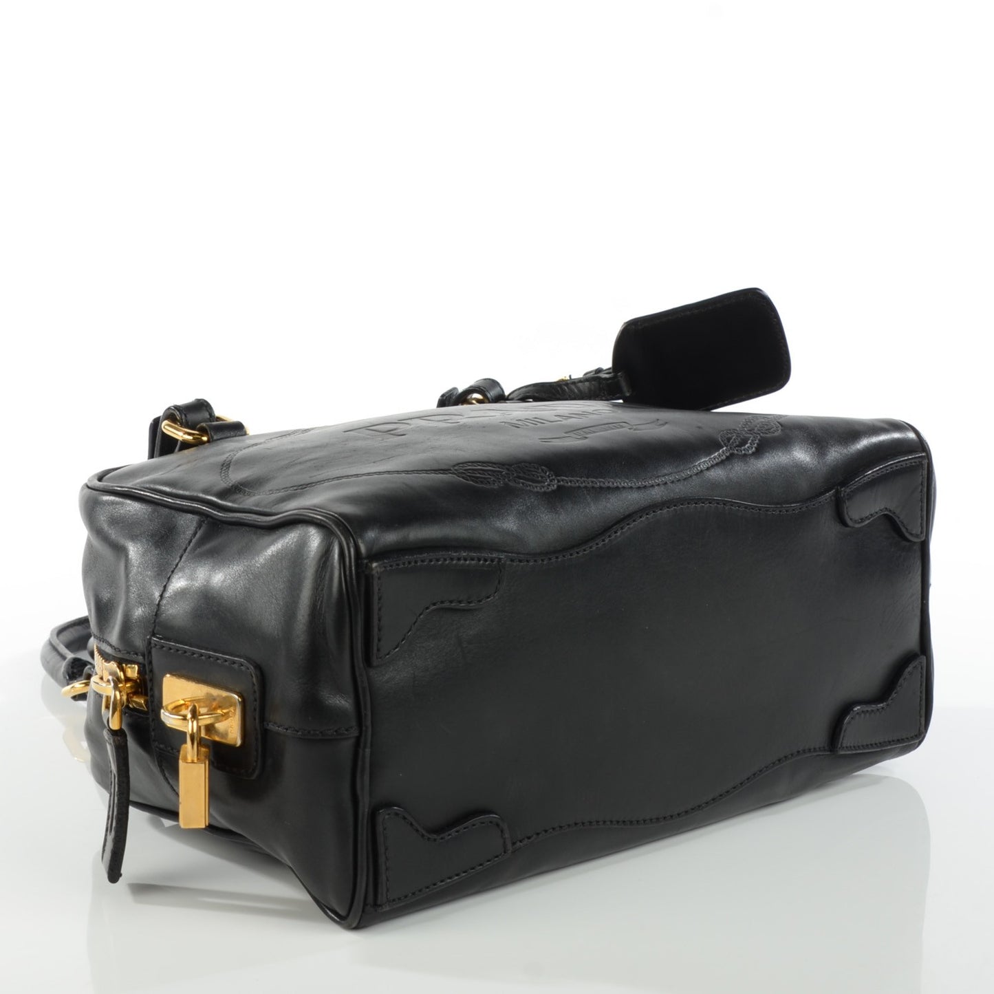 Lambskin Box Print Logo Bowler Black
