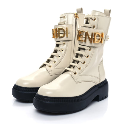 Fendi Vitello Abrasivato Fendigraphy 50mm Biker Boots 36.5 White 3 of 7