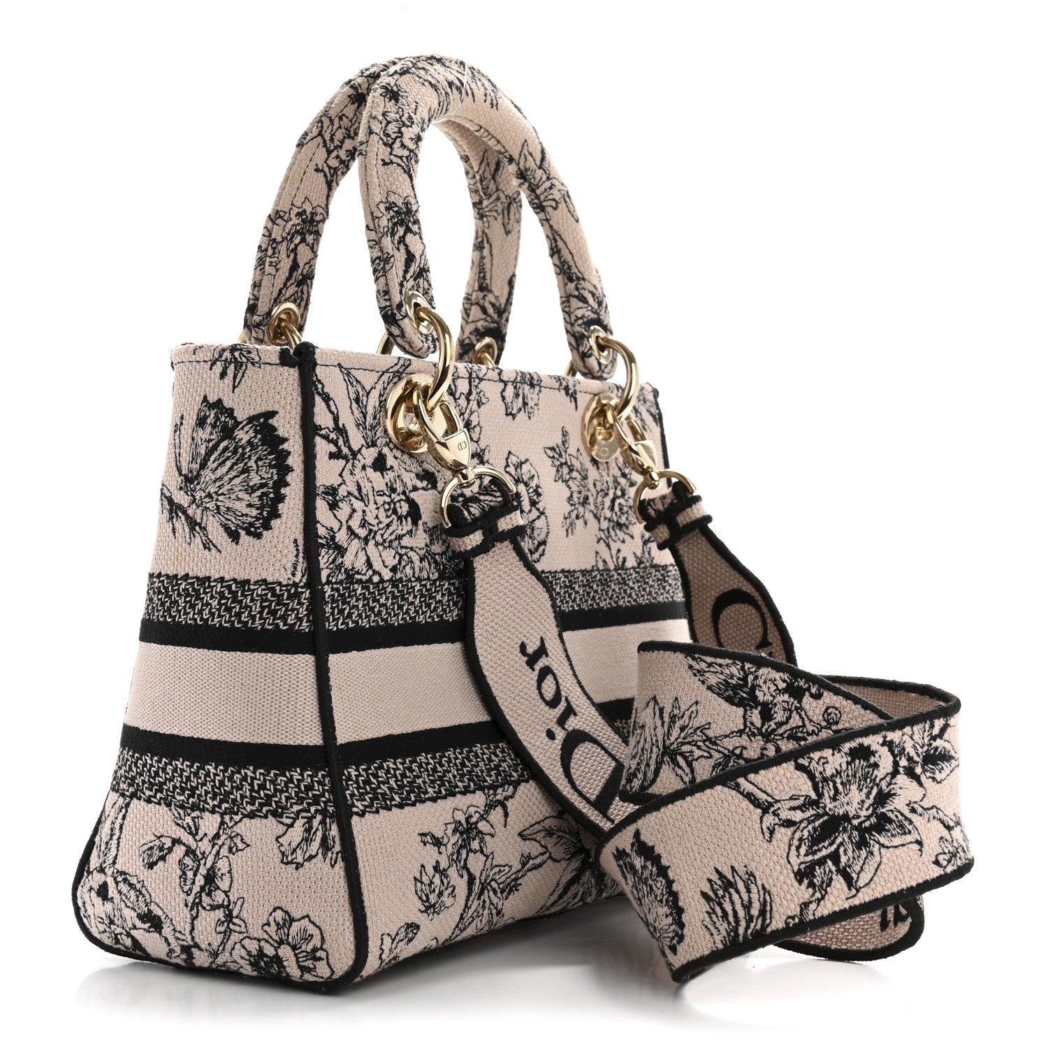 Christian Dior Canvas Embroidered Jardin Botanique Medium Lady D-Lite Light Pink Black 3 of 15
