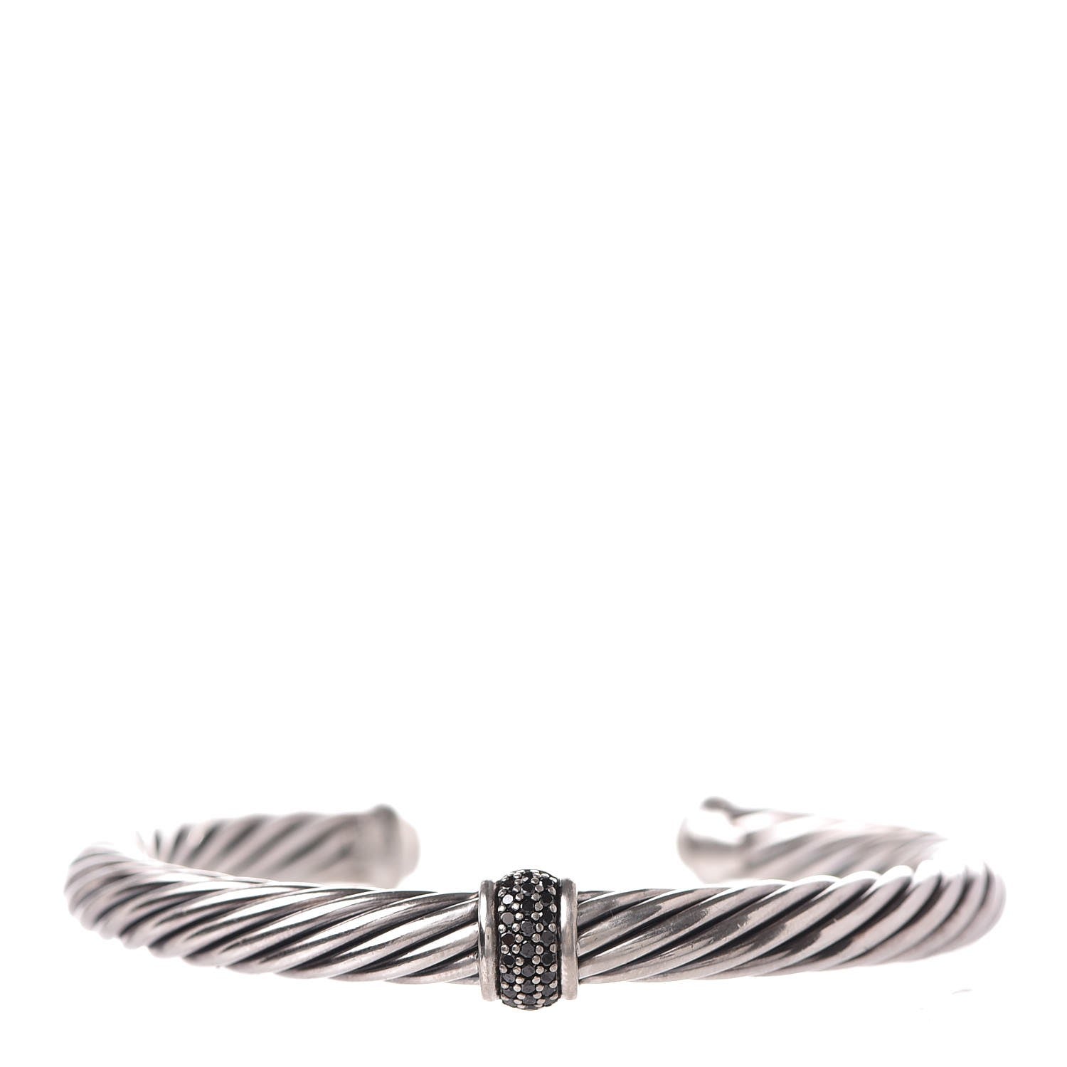 David Yurman Sterling Silver Black Diamond 7mm Cable Classics Station Bracelet 1 of 5