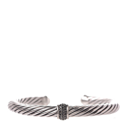David Yurman Sterling Silver Black Diamond 7mm Cable Classics Station Bracelet 1 of 5