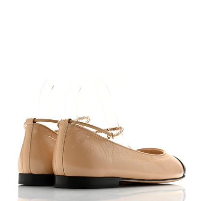 Chanel Lambskin Cap Toe Ankle Chain Ballerina Flats 41 Beige Black 5 of 12