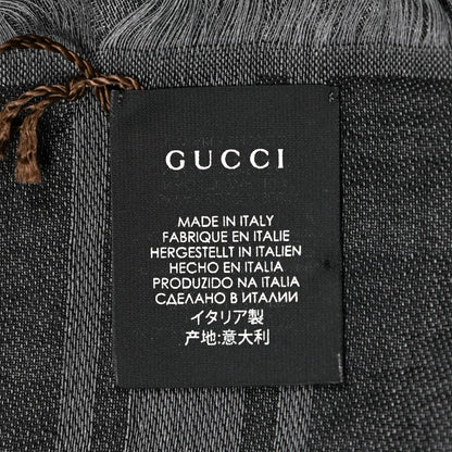 Gucci Wool Silk GG Monogram Diamante Plaid Cavendish Square Shawl Black Grey 2 of 3