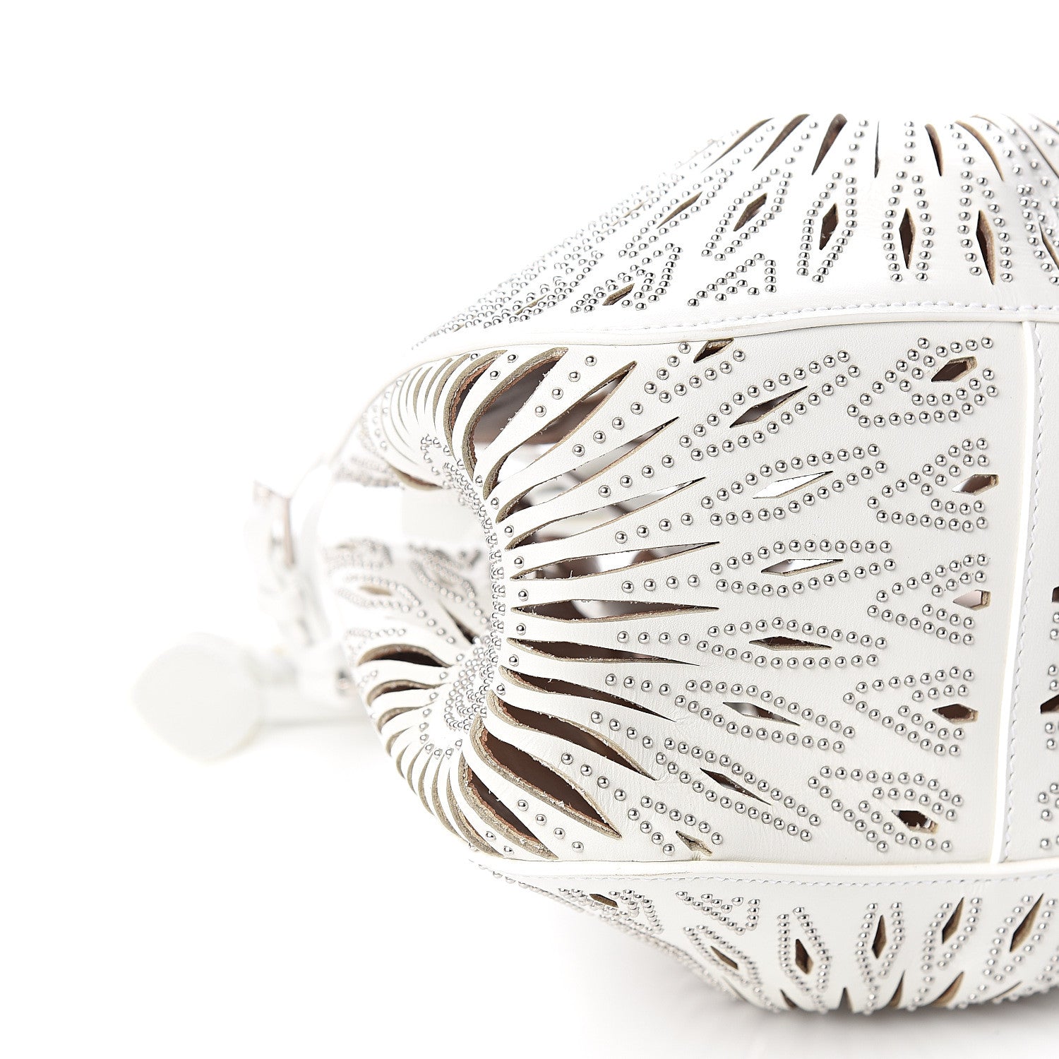 Alaia Calfskin Lux Laser Cut Studded Rose-Marie 19 Bag White 6 of 8