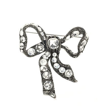 Gucci Metal Crystal Bow Brooch Silver 1 of 3