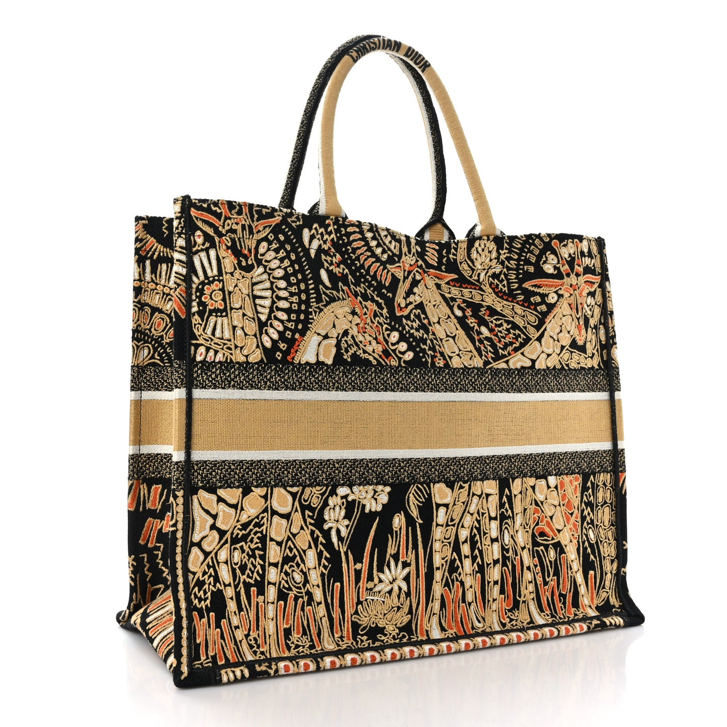 Canvas Embroidered Dior Animals Giraffe Book Tote Yellow Multicolor