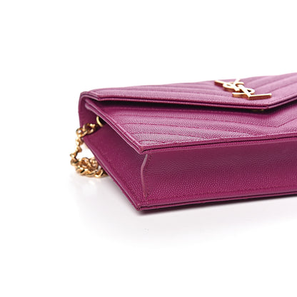 Saint Laurent Grain De Poudre Matelasse Chevron Monogram Envelope Chain Wallet Dark Grape 8 of 10