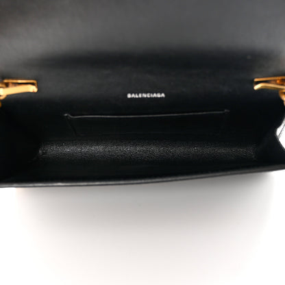 Balenciaga Grained Calfskin Logo Cash Phone Holder Wallet On Chain Black White 5 of 14