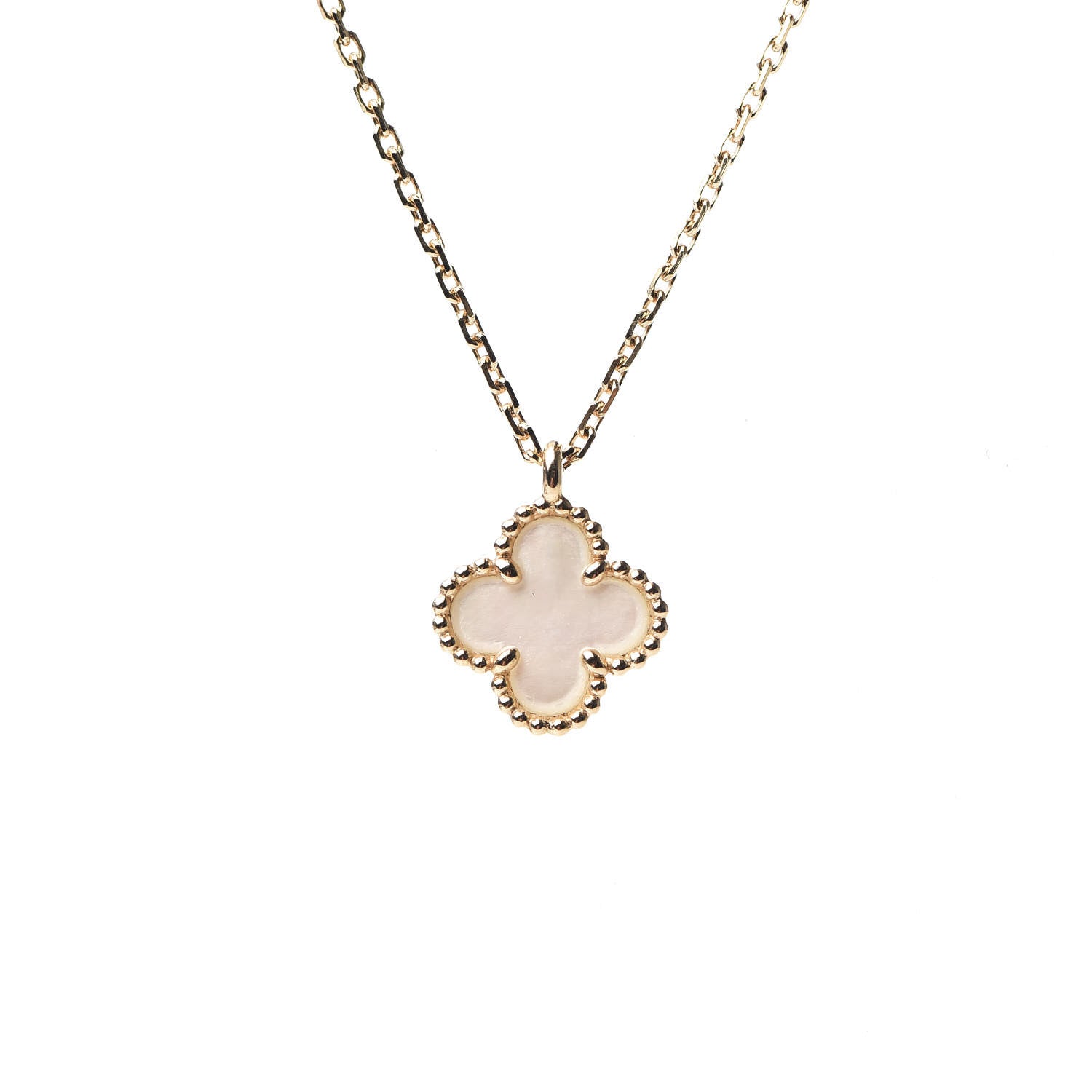Van Cleef & Arpels 18K Yellow Gold Mother of Pearl Sweet Alhambra Pendant Necklace 5 of 7