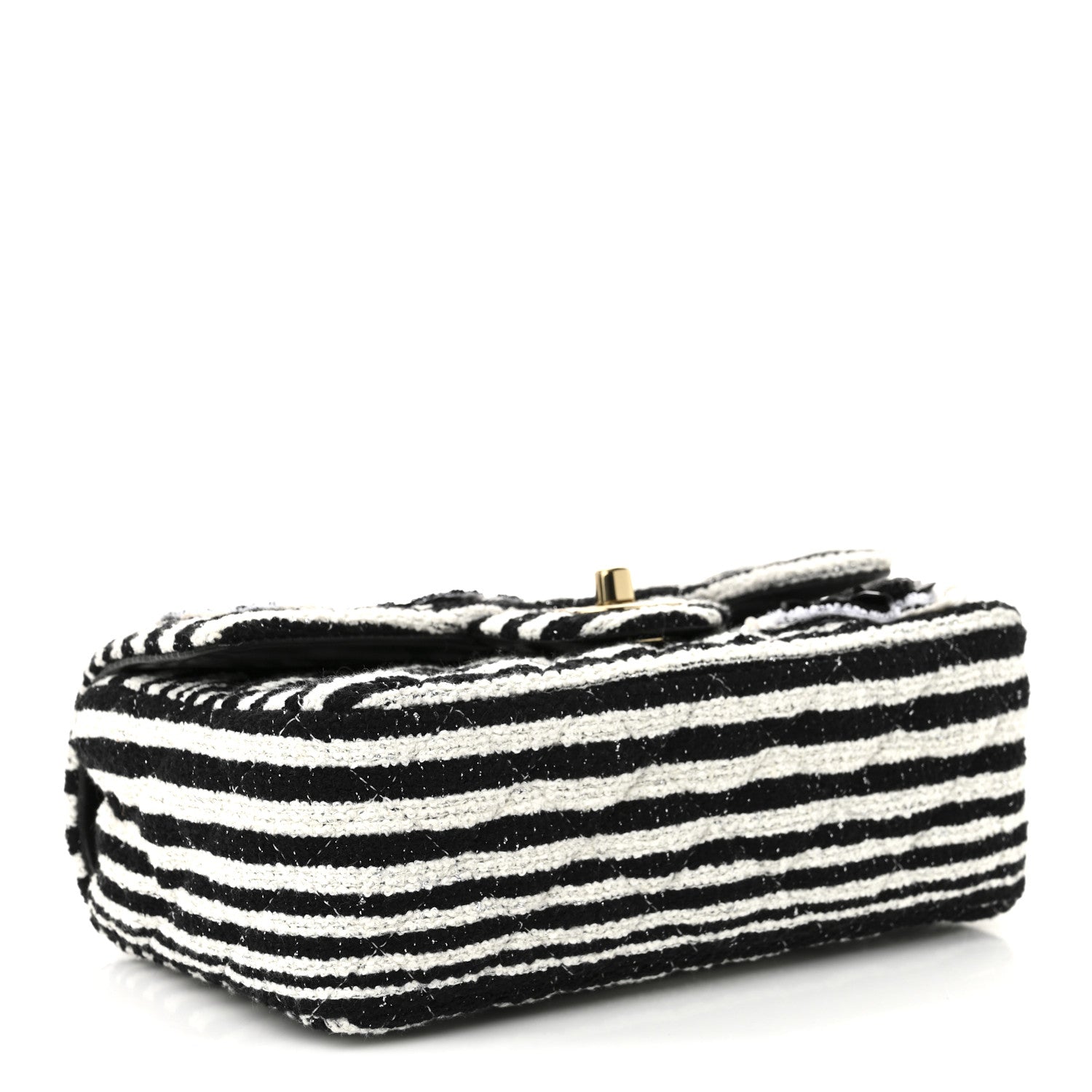 Chanel Striped Tweed Sequin Quilted Camellia Embellished Mini Rectangular Flap Ecru Black 4 of 11