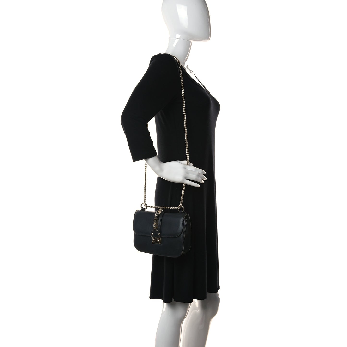 Vitello Small Glam Lock Rockstud Flap Black