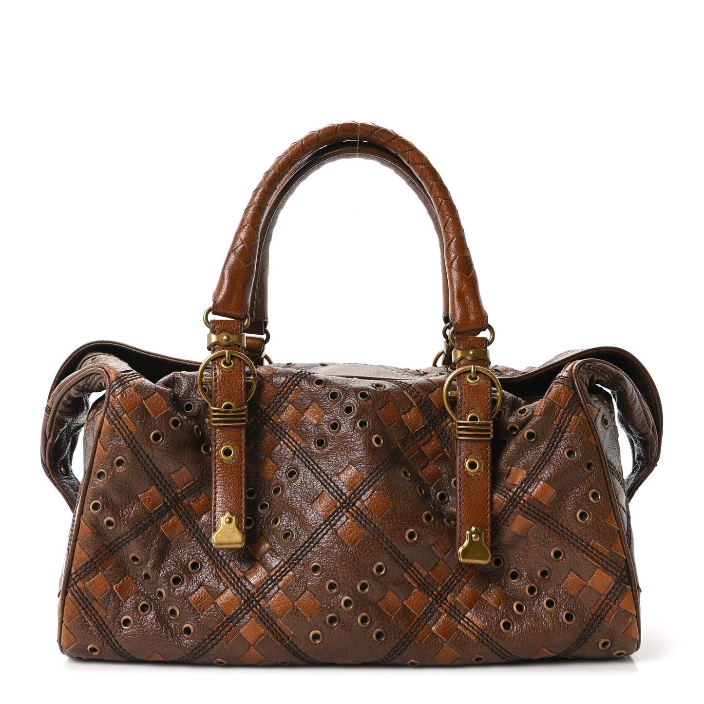 Goatskin Grommet Boston Handbag Brown
