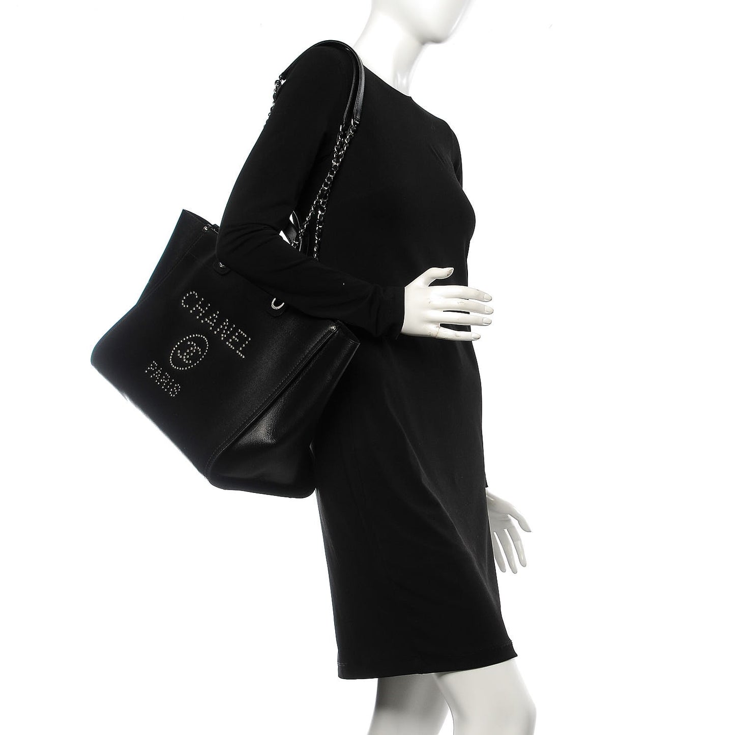 Caviar Medium Studded Deauville Tote Black