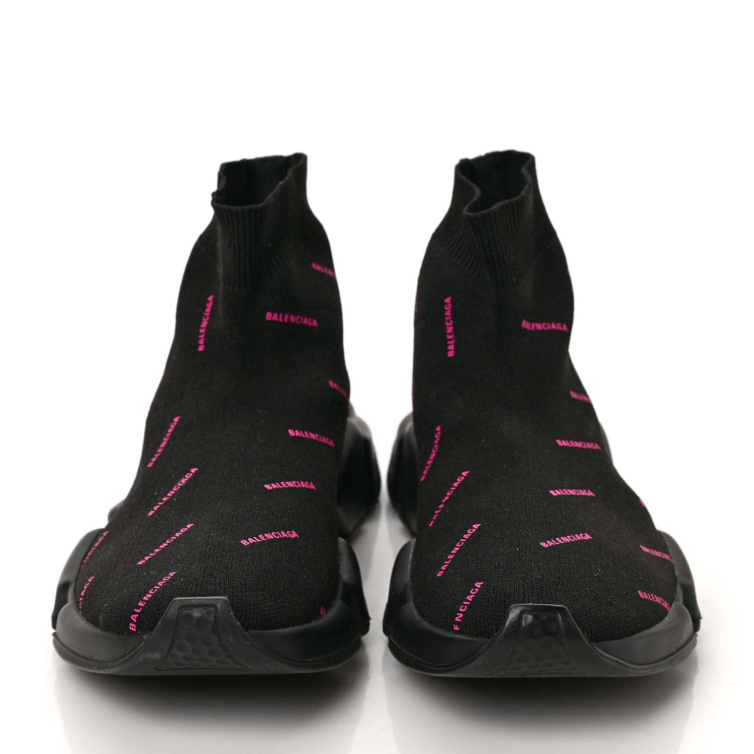 Balenciaga Neoprene Knit Allover Logo Womens Speed Sneakers 39 Black Fuchsia 2 of 8