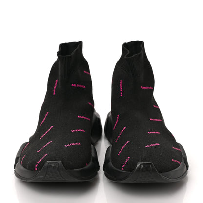 Balenciaga Neoprene Knit Allover Logo Womens Speed Sneakers 39 Black Fuchsia 2 of 8