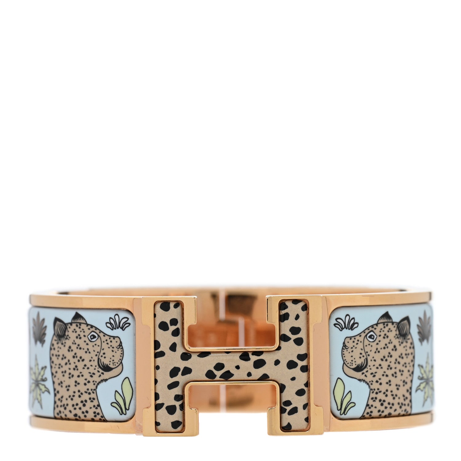 Hermes Enamel Printed Leopards Wide Clic Clac H Bracelet PM Songe Pastel 1 of 5