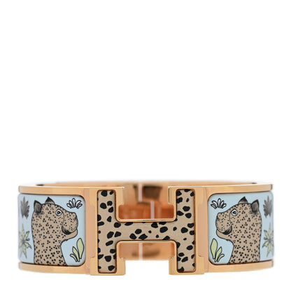 Hermes Enamel Printed Leopards Wide Clic Clac H Bracelet PM Songe Pastel 1 of 5