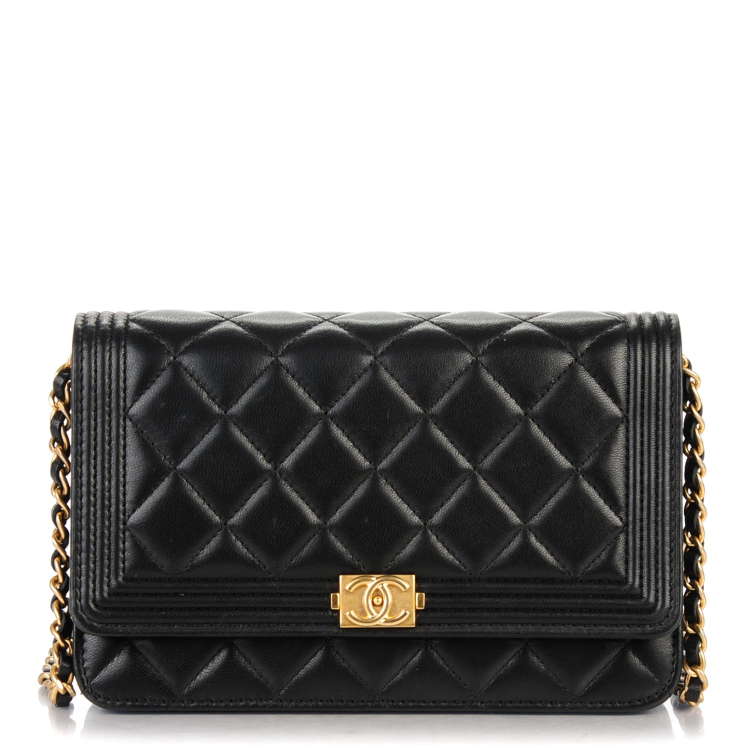 Chanel Lambskin Quilted Boy Wallet On Chain WOC Black 1 of 8