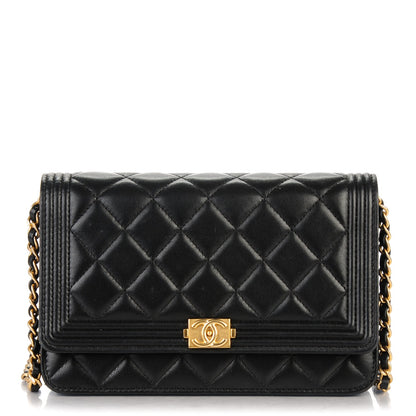 Chanel Lambskin Quilted Boy Wallet On Chain WOC Black 1 of 8