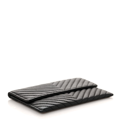Chanel Sheepskin Chevron Card Holder Wallet Black 4 of 9